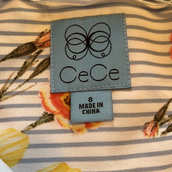 Button-up floral dress, flutter sleeves, tie-waist, collar, NWT, CeCe size 8 - Picture 8 of 9